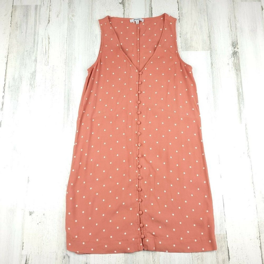 Madewell Heather Polka Dot Button Front Mini Swing Dress Orange Size XXS - Picture 3 of 10